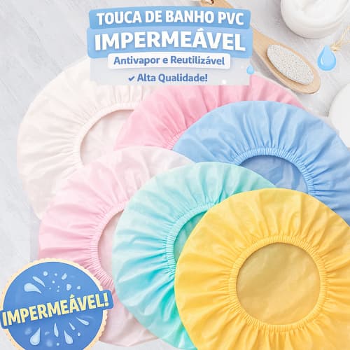 Touca de Banho PVC Emborrachada Impermeável Reutilizavel Adulto Infantil Anti Vapor Resistente