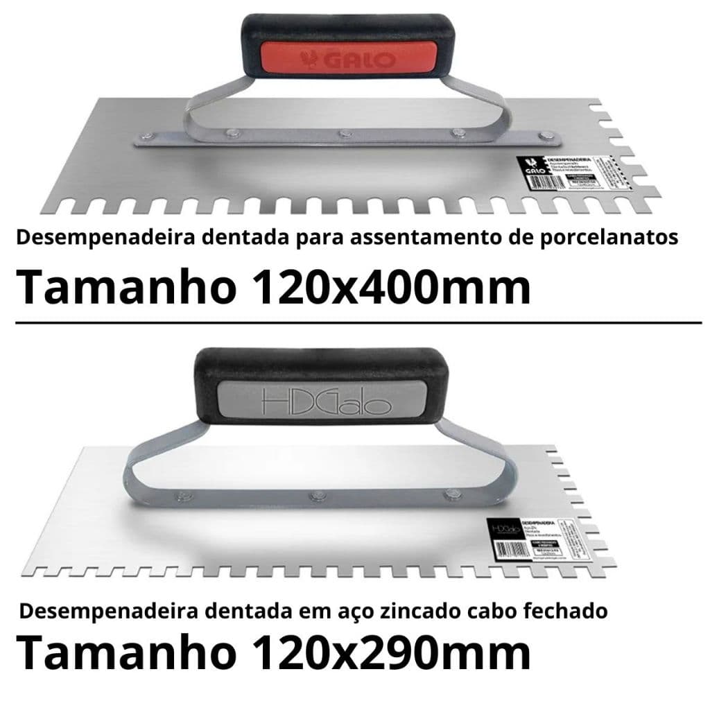 Kit Desempenadeira Dentada em Aço Zincado e Desempenadeira Dentada para Porcelanatos