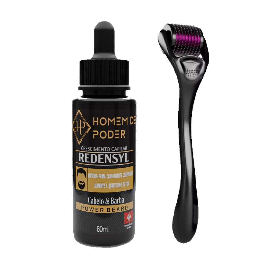 Kit Microagulhamento Dermaroller Crescimento De Barba Cabelo Rendensyl Homem de Poder