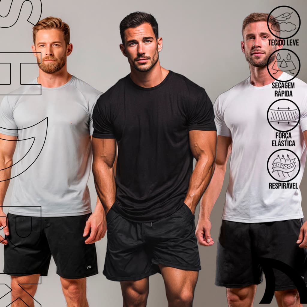 Kit 3 Camisetas Dry Fits Treino Academia Esportiva Estilo Slim Secagem Rapida Respiravel Gym Unissex