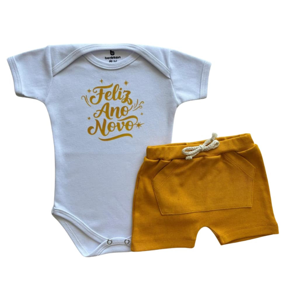 Conjunto de bebê infantil Reveillon Ano novo Menino 100% algodão body e bermudinha.