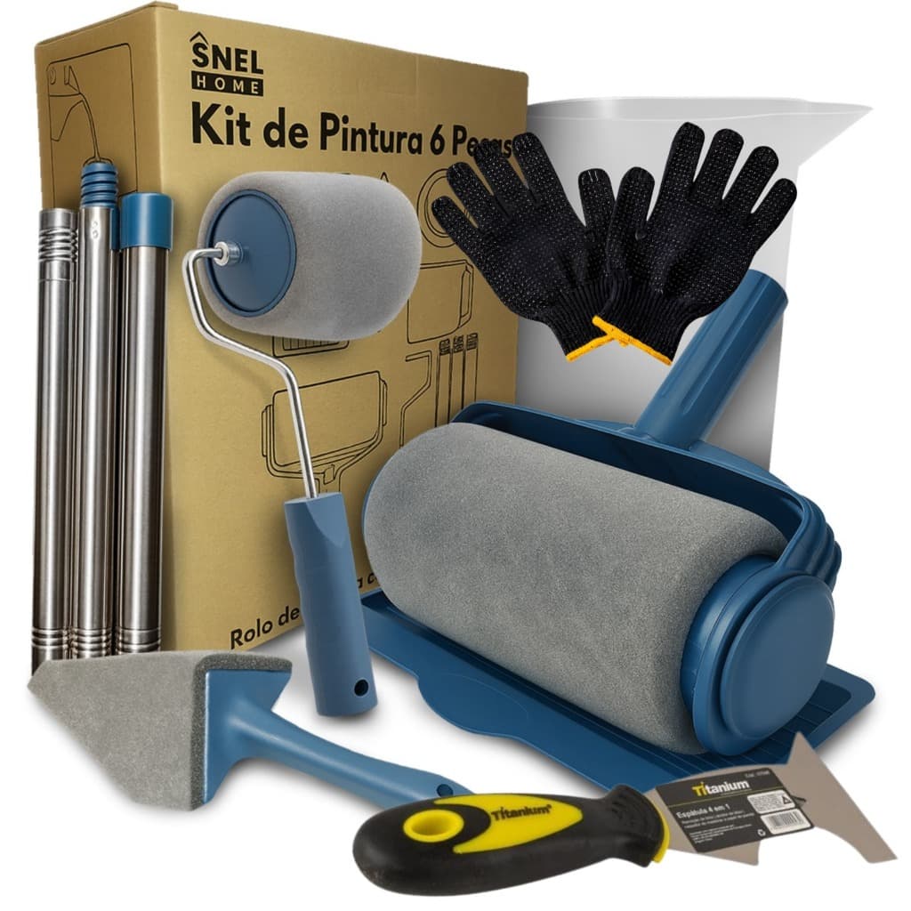 Kit Pintura Parede Rolo com Reservatorio 10 Pçs Reforma e Construção Pintar Com Espatula Luva
