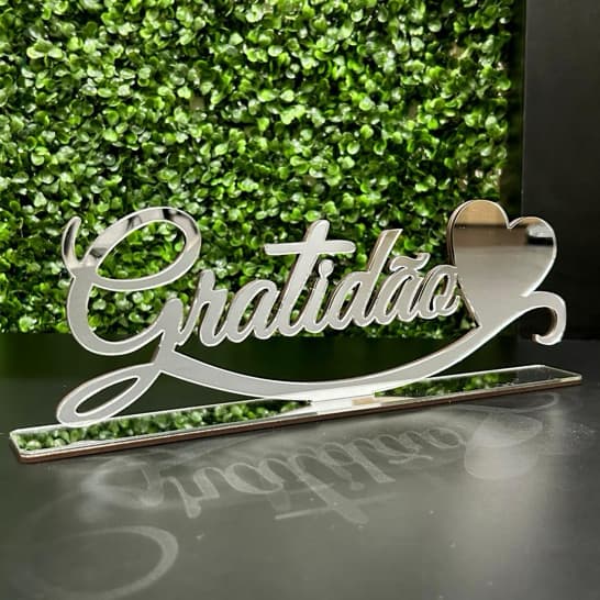 Palavra Gratidão Decorativa Acrílico Espelhado Dourado Prata Enfeite Mesa Sala