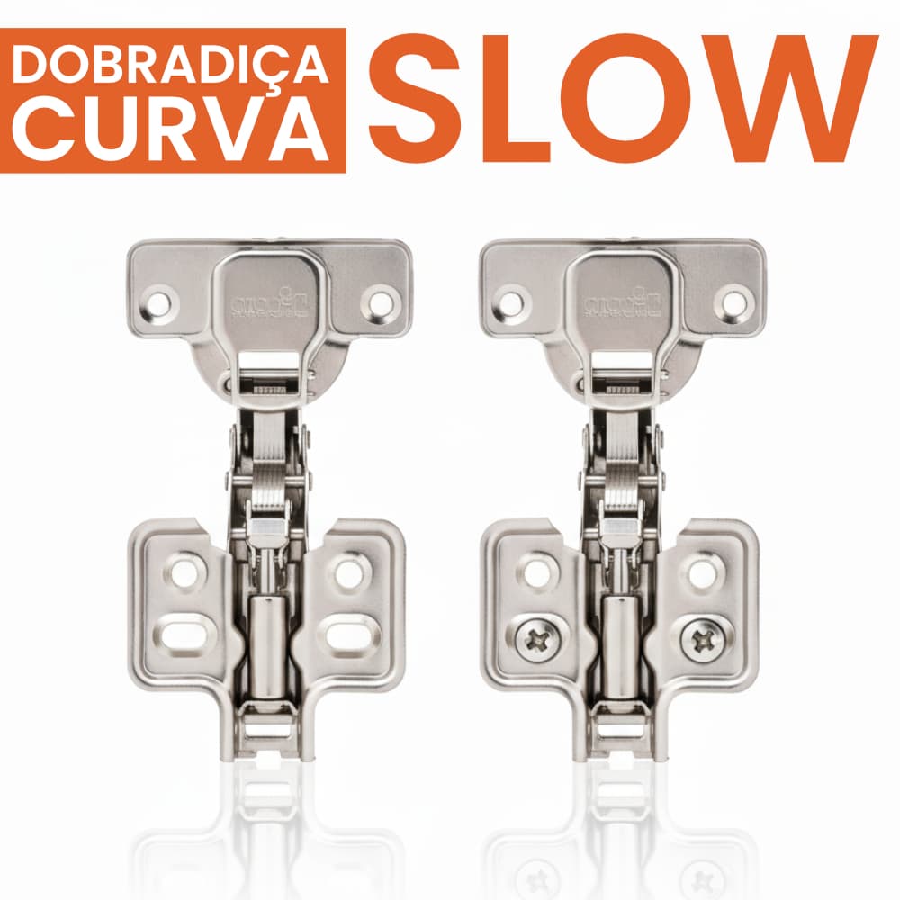 Kit 10 Unidades Dobradiça 35mm Slow Curva Marcenaria Móveis Planejados Armário Roupeiro Montagem