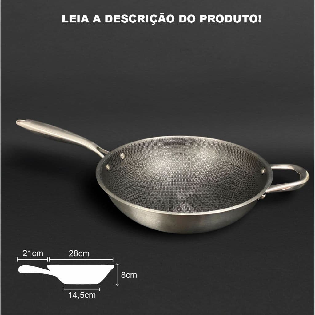 Frigideira Aço Inox 28x8cm p/ Fogão de Indução/ Eletrico e a Gás - Aço