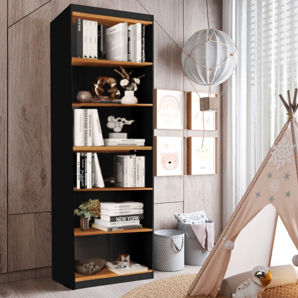 Livreiro Estante Organizador Para Livros Gold Quarto Infantil 2 Módulos 5 Prateleiras Preto Nature