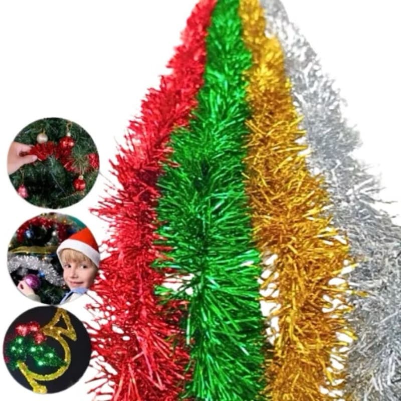 Festão Decoração Enfeite de Natal Metalizado Arvore de Natal Decoração Festão 2 Metros