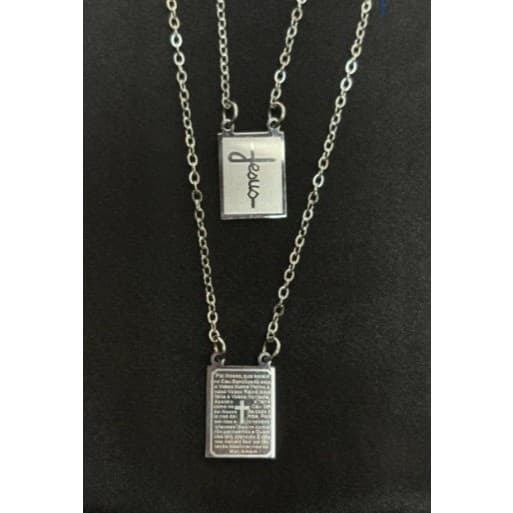 Colar Escapulário de Aço Inox Pai Nosso Jesus Masculino Feminino Religioso unissex