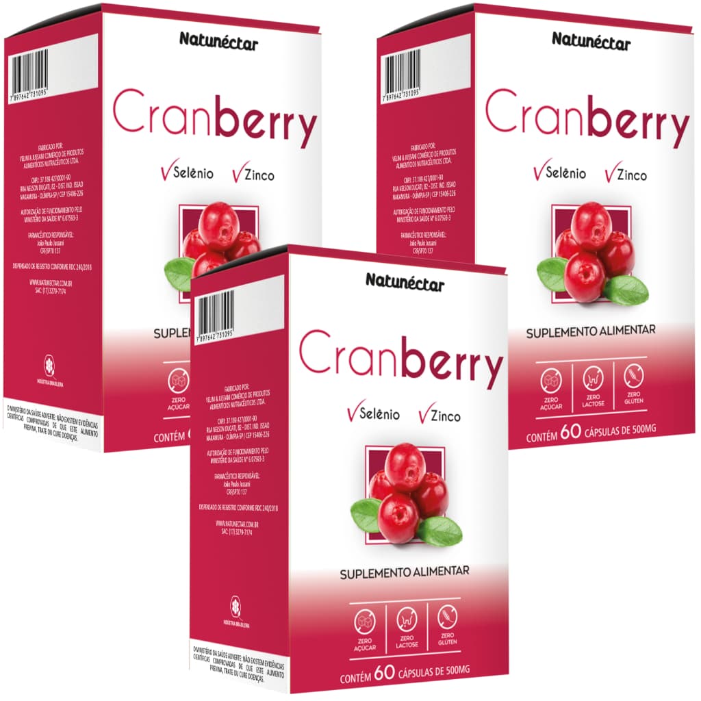 Kit Combo 03 UND Cranberry 500mg - 180 Cápsulas - Natunéctar