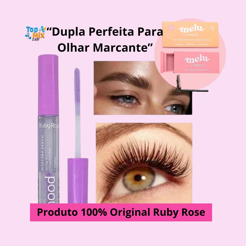 Kit Cílios & Sobrancelhas – Gel Incolor Game On + Máscara Sérum Mood Ruby Rose Original