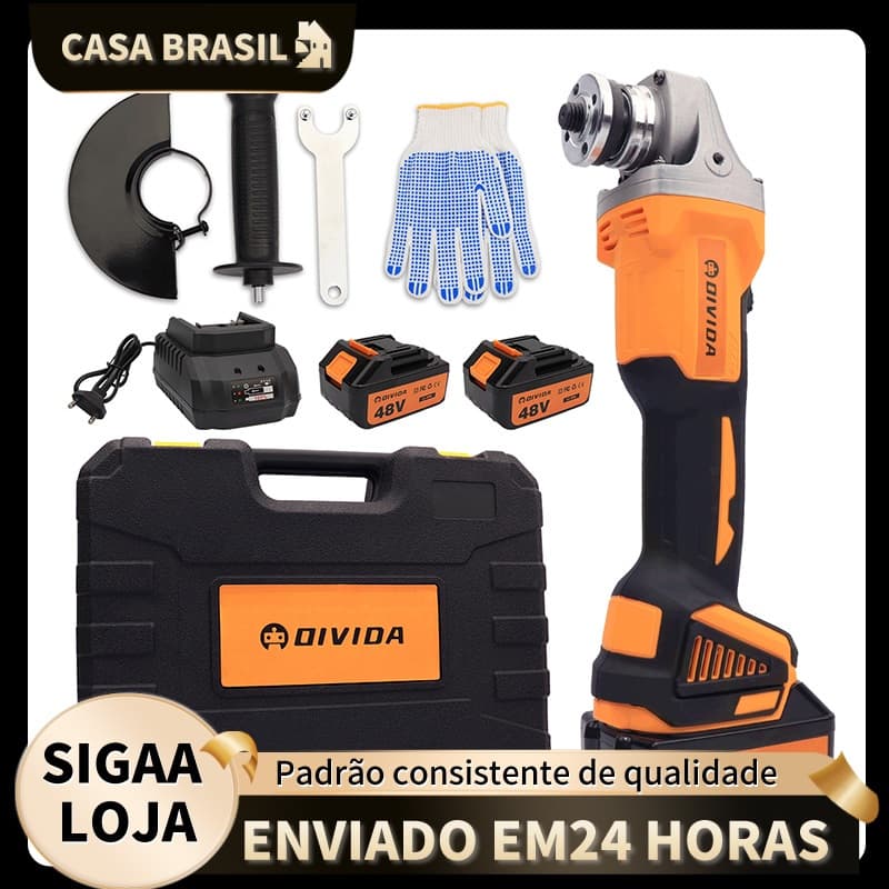 Esmerilhadeira Angular Portátil OIVIDA 48V - Kit Completo para Trabalhos Externos