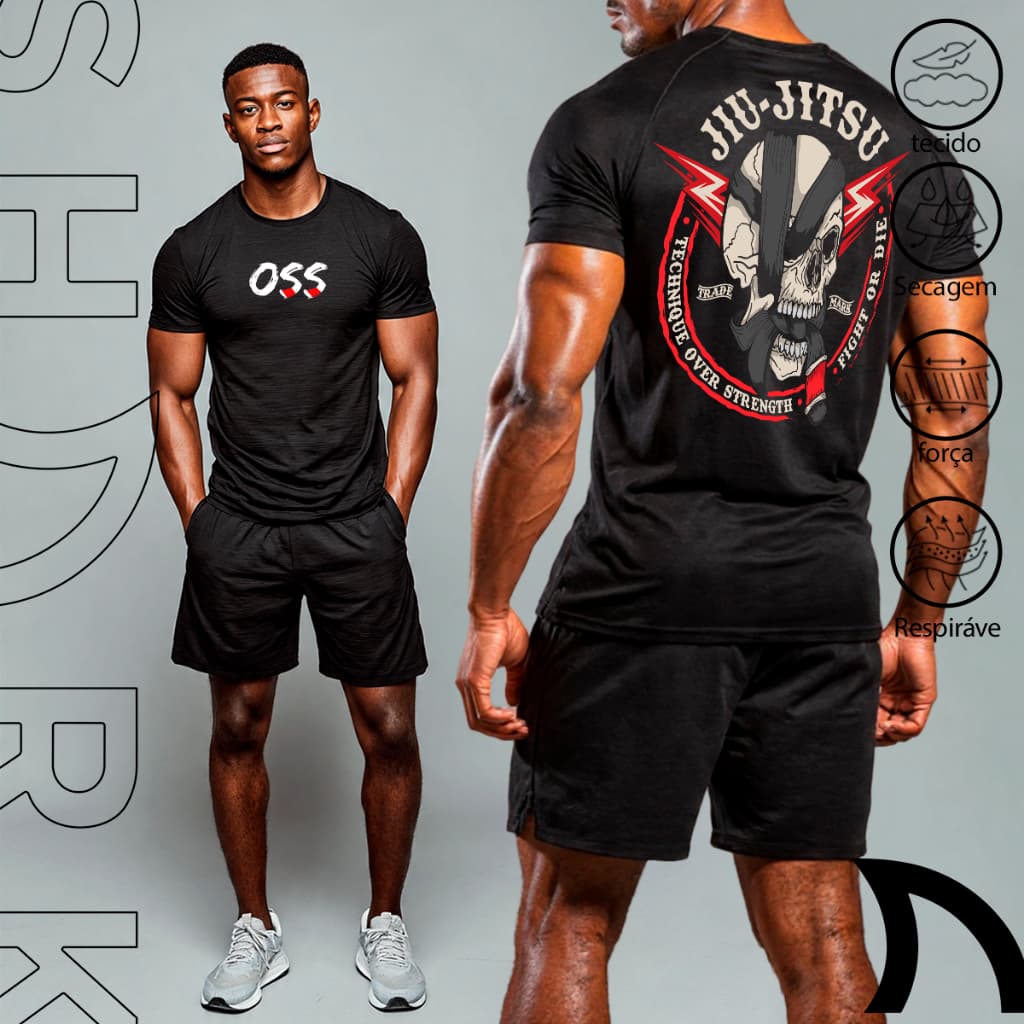 Camisa Camiseta Dry Fit Slim Esportiva Masculina Treino Academia Jiu Jitsu Artes Marciais Luta Gym