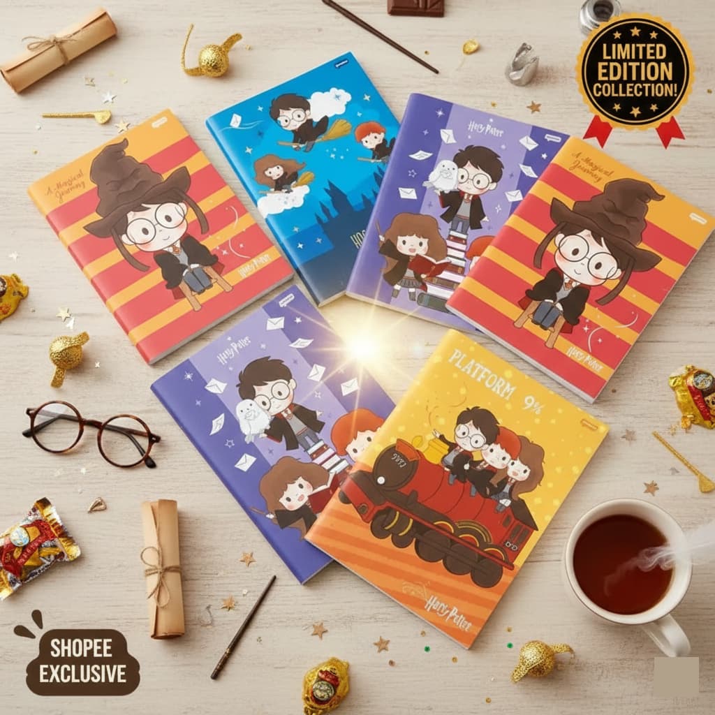 kit 4 Cadernos Infantil Harry Potter Hogwarts fofinho 96 Folhas capa dura  14x20cm Brochura Escolar