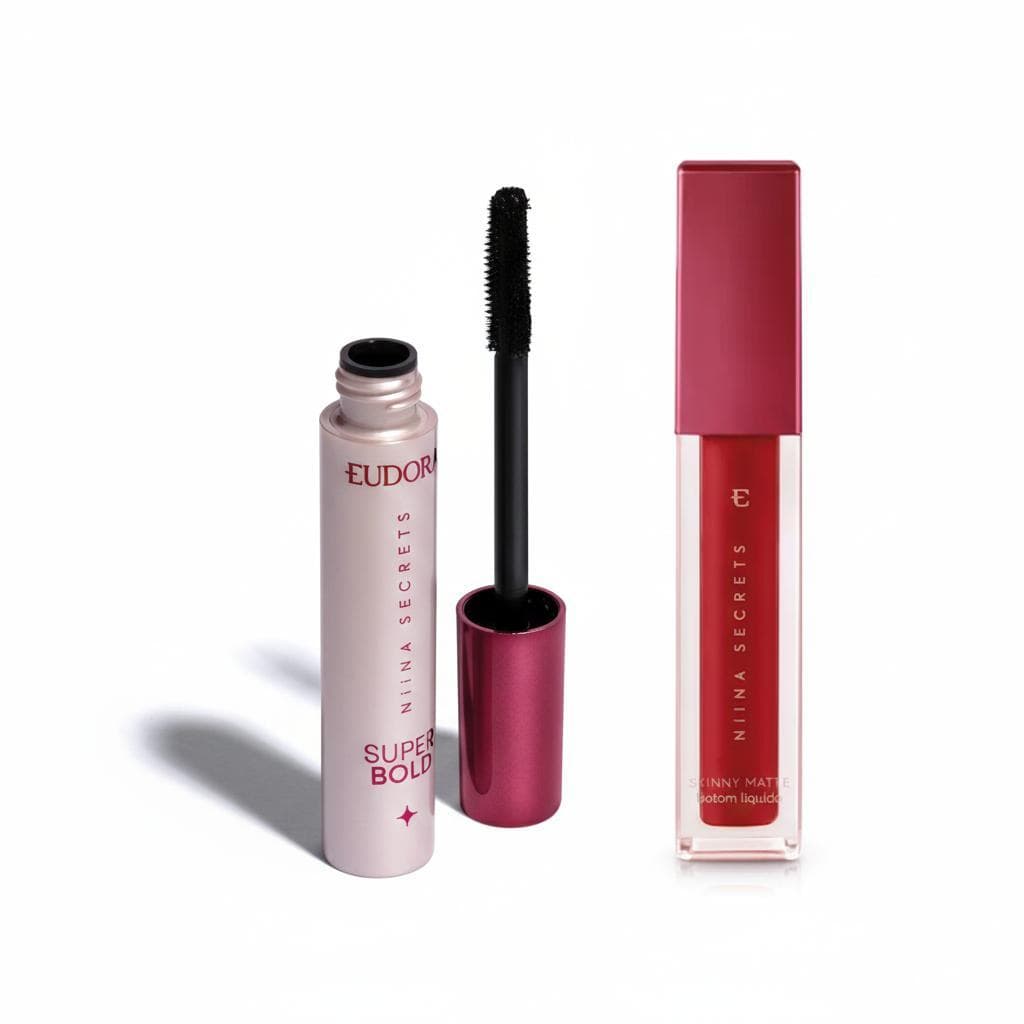 Combo Eudora Niina Secrets -Máscara Super Bold + Batom Skinny Matte Vermelho Hibisco