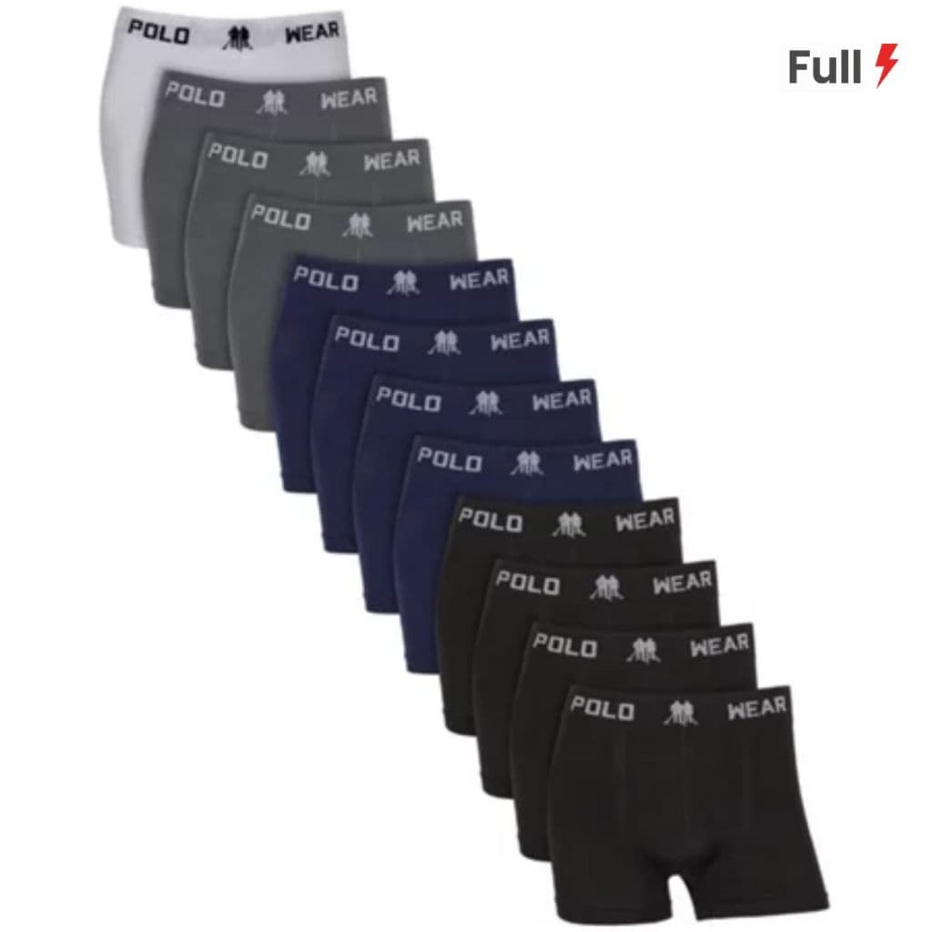 Kit com 12 Cuecas Boxer Microfibra Poliéster Polo Wear Kit Cueca Box Premium Cueca Masculina