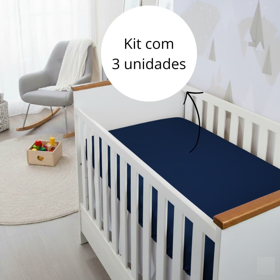 Kit 3 Lençol Quarto de Bebê Berço Padrão Americano 130x70cm Com Elástico Percal 400 fios