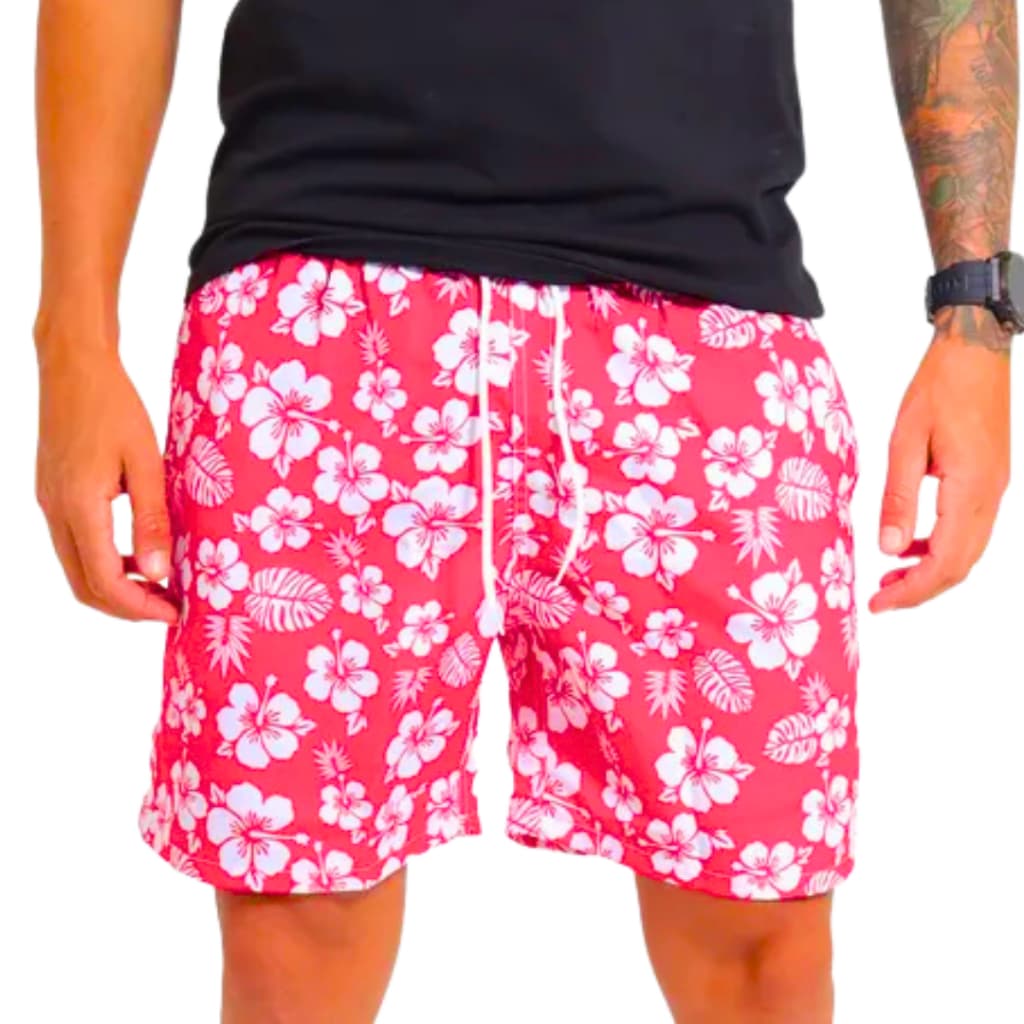 Short Tactel Masculino Floral Mauricinho Adulto Praia Piscina Secagem Rápida Academia Bermuda Verão