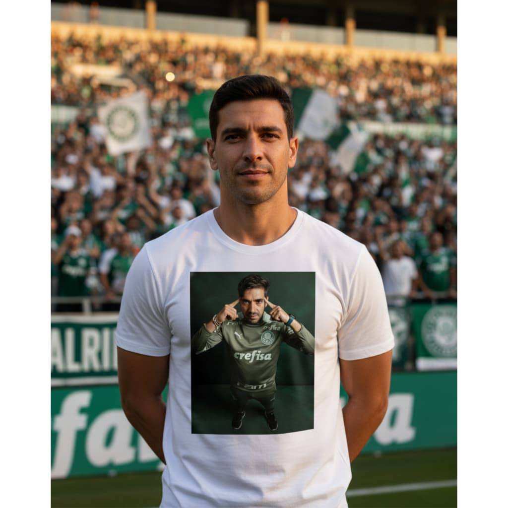 Camisa Masculina Branca T-shirt Estampa Abel Ferreira Cabeça Fria Palmeiras