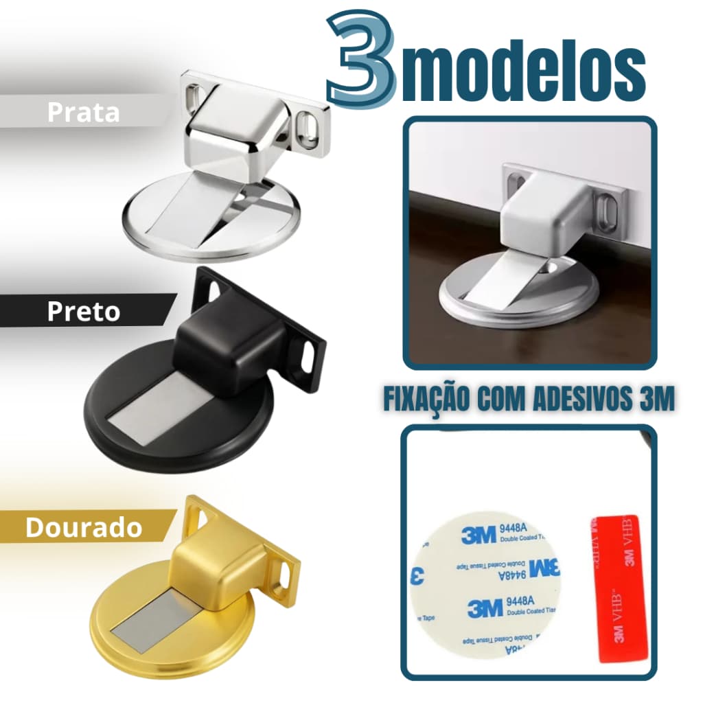 Prendedor Fixador Trava Porta Magnético Fixação Prata Preto Dourado Modelos Batente Porta