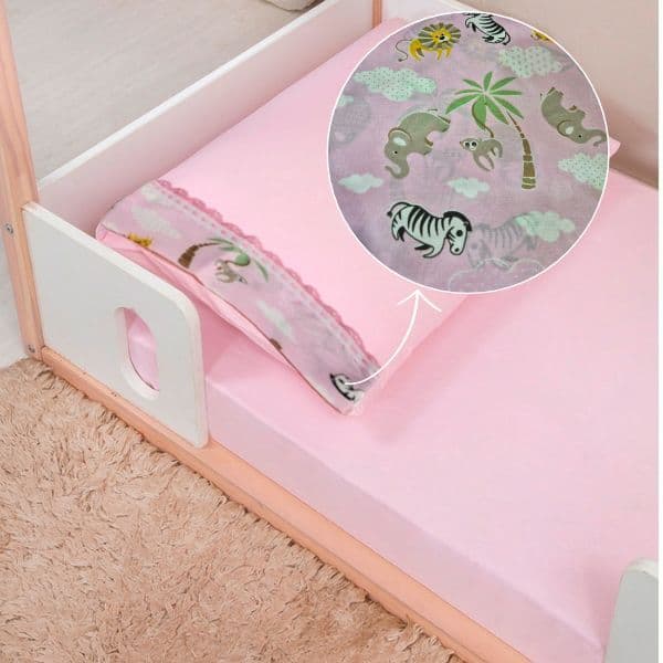 Jogo Lençol 02 Peças Cercado Chiqueirinho de Bebê 100X75cm Percal Barrado Estampado