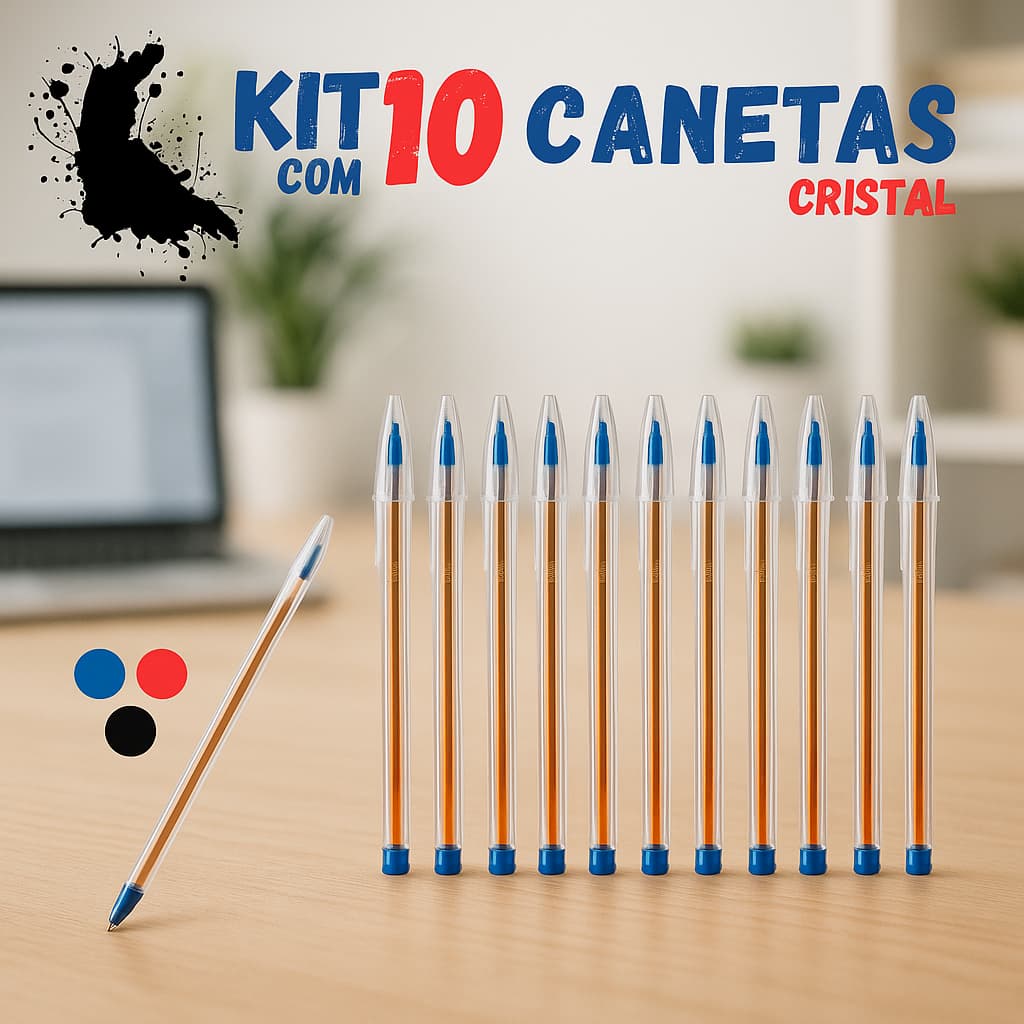 Kit Caneta Bic Cristal Fina 10 Canetas Bic Ponta Fina