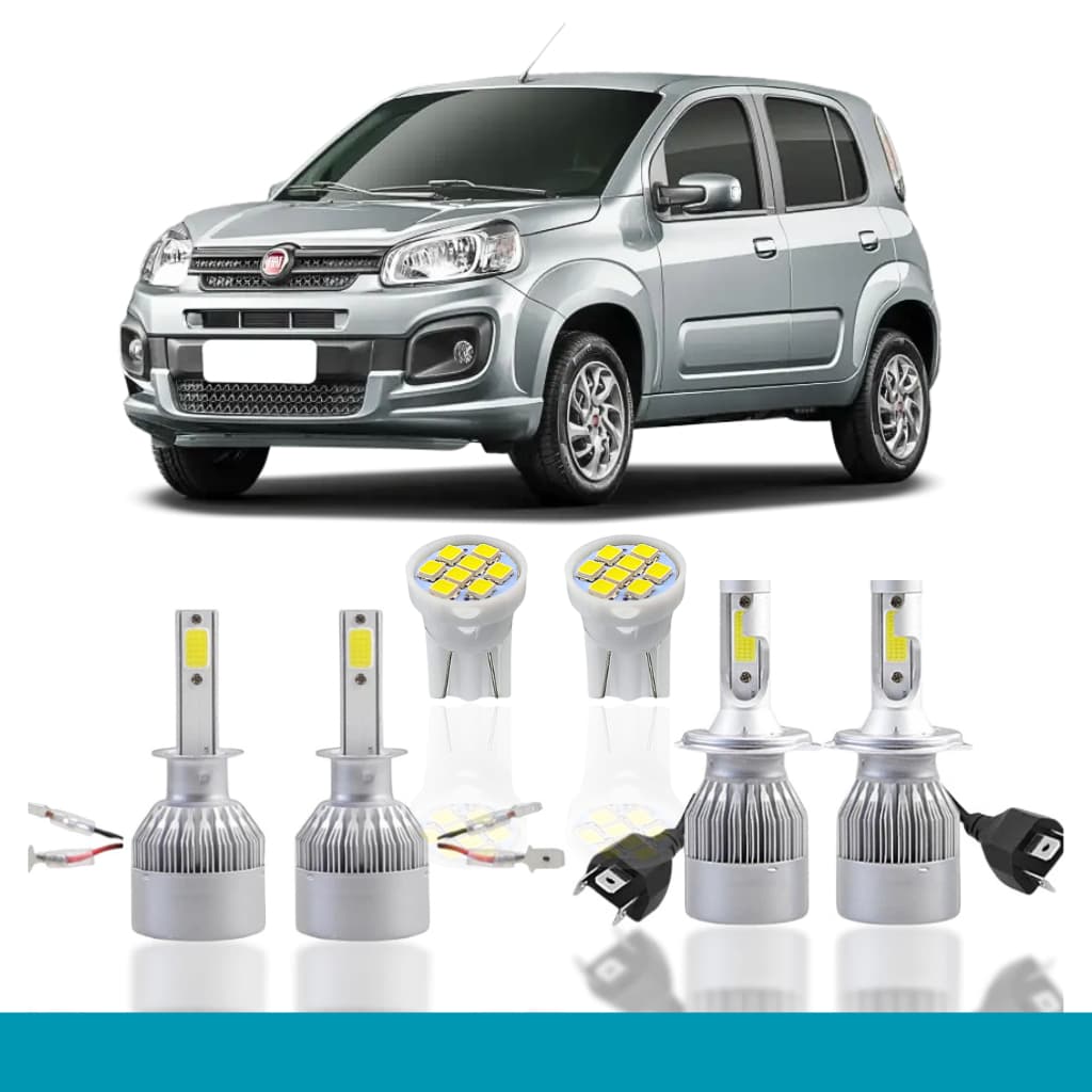 Kit Lâmpada Led Fiat Uno 2010 a 2017 Farol Alto Baixo Milha Farolete Novo Mille Way Attractive Vivace Mille  H4 H1 T10 1