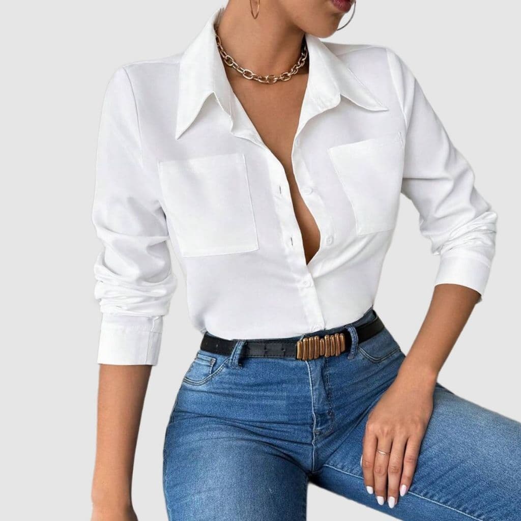 Camisa Feminina Manga Longa Social Moderna Casual Versátil E Confortável