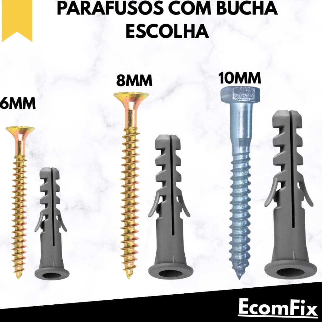 Parafuso com Bucha para Parede – Kits Tamanhos Variados Peças (6mm 8mm e 10mm)