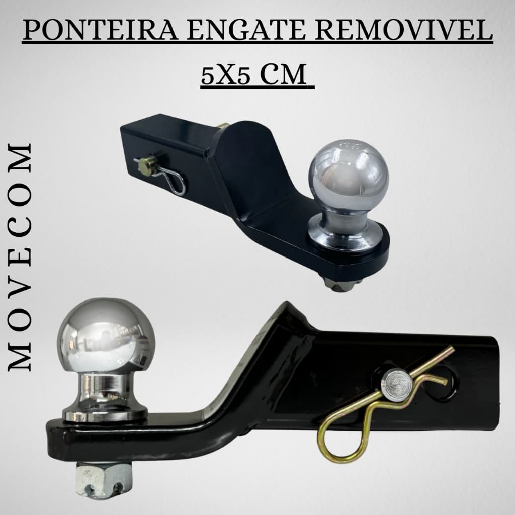 Ponteira Engate Removível 5x5cm Com Bola 50mm – Suporte Reboque Caminhonete
