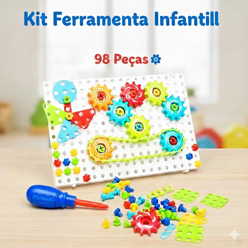 Kit Ferramenta Infantil Quebra Cabeça Engrenagem 98pc Brinquedo Montar