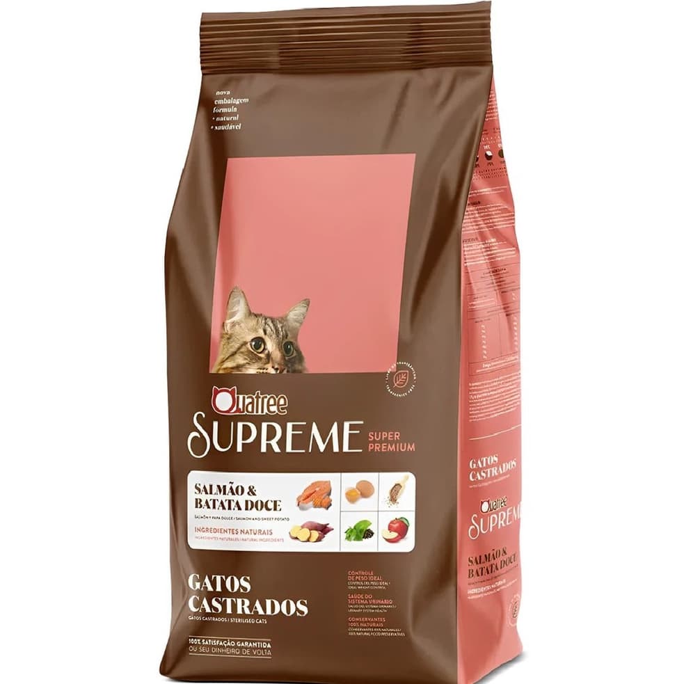 Ração Quatree Supreme Gato Castrado Salmão Batata Doce 10,1kg super premium controle de peso