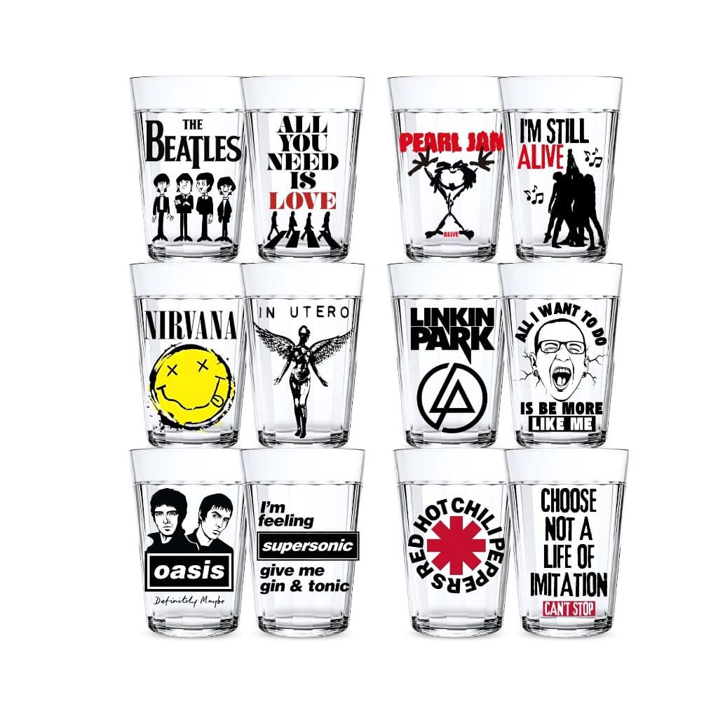 Jogo 2 Copos Americano Estampa Bandas Linkin Park The Beatles Oasis Red Hot Pearl Jam Nirvana