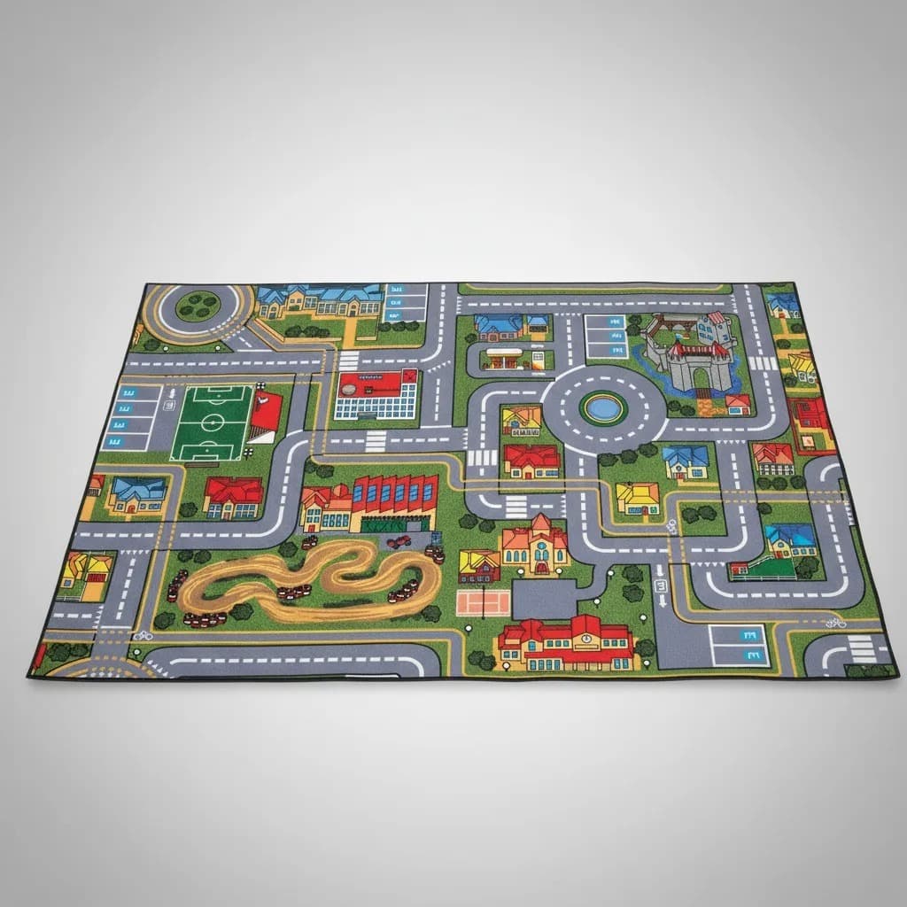 Tapete Atividades Infantil Pista Corrida Carrinho 120x70cm Carros Caminhao Quarto Menino Impermeavel