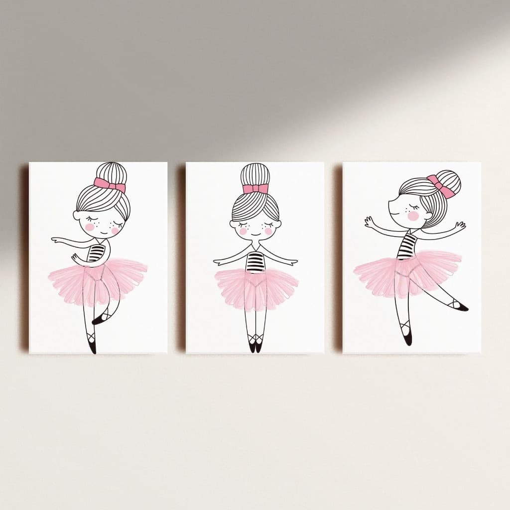Quadro Decorativo Kit 3 peça Sala Quarto,  Cozinha Decoração 20x30 Bailarinas saia sapatilha menina