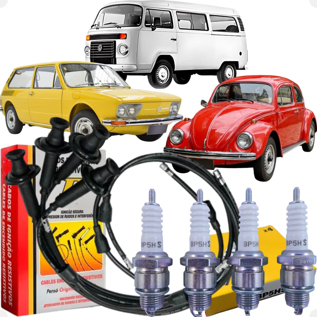 Jogo Cabo E Vela De Ignição Fusca Brasília 1973 1983 Kombi 1973 1991 Preto