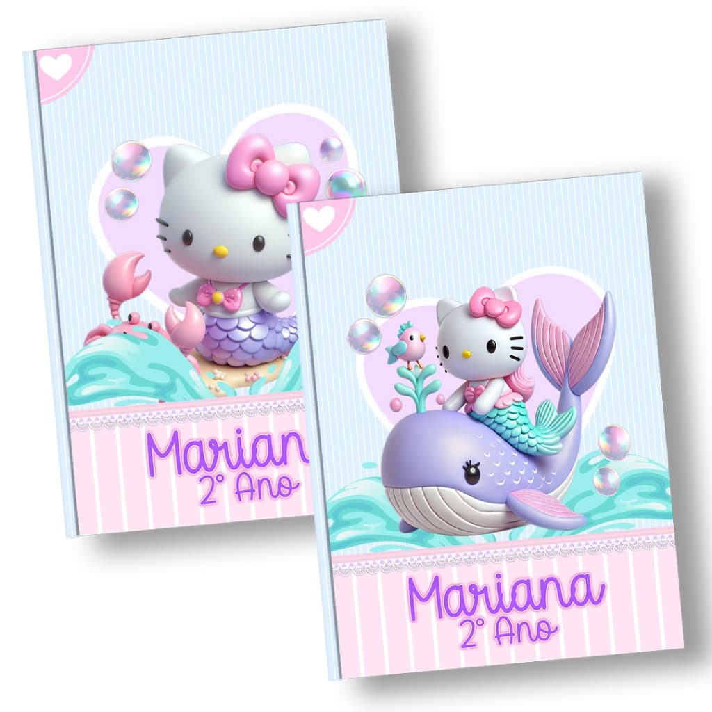 Kit 2 Cadernos De Brochura Grande Hello Kitty Personalizado Com Nome Caderno Hello Kitty