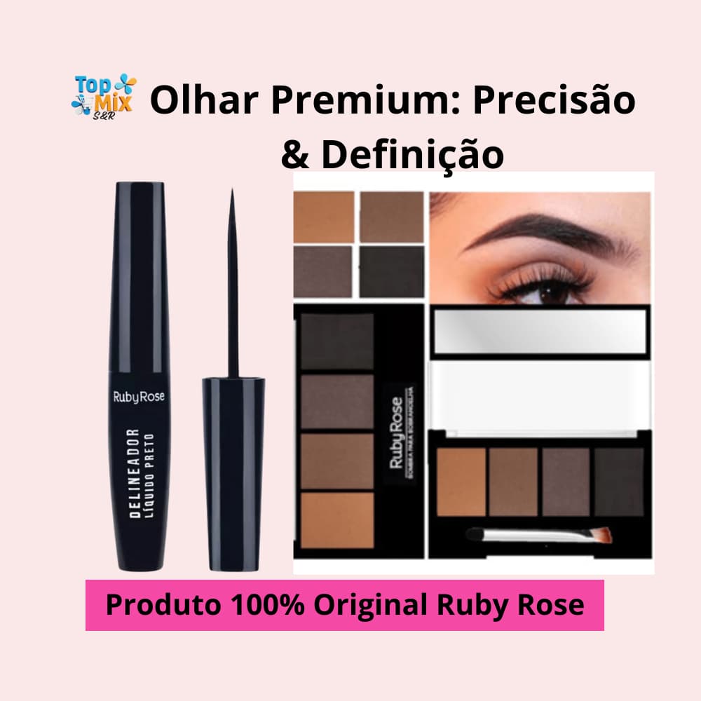 Kit Sobrancelhas Perfeitas: Sombra Ruby Rose   Delineador Líquido Preto – Definição & Olhar Marcante