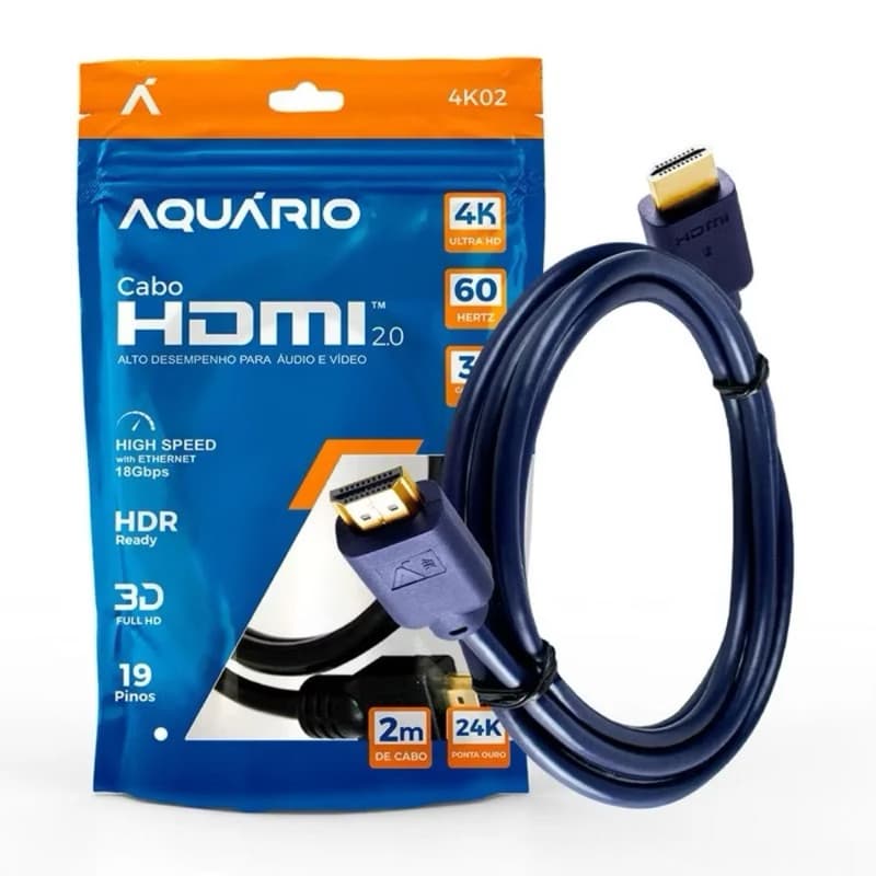 CABO HDMI 2M 4K02 AQUÁRIO – Ultra Definição para Sua TV