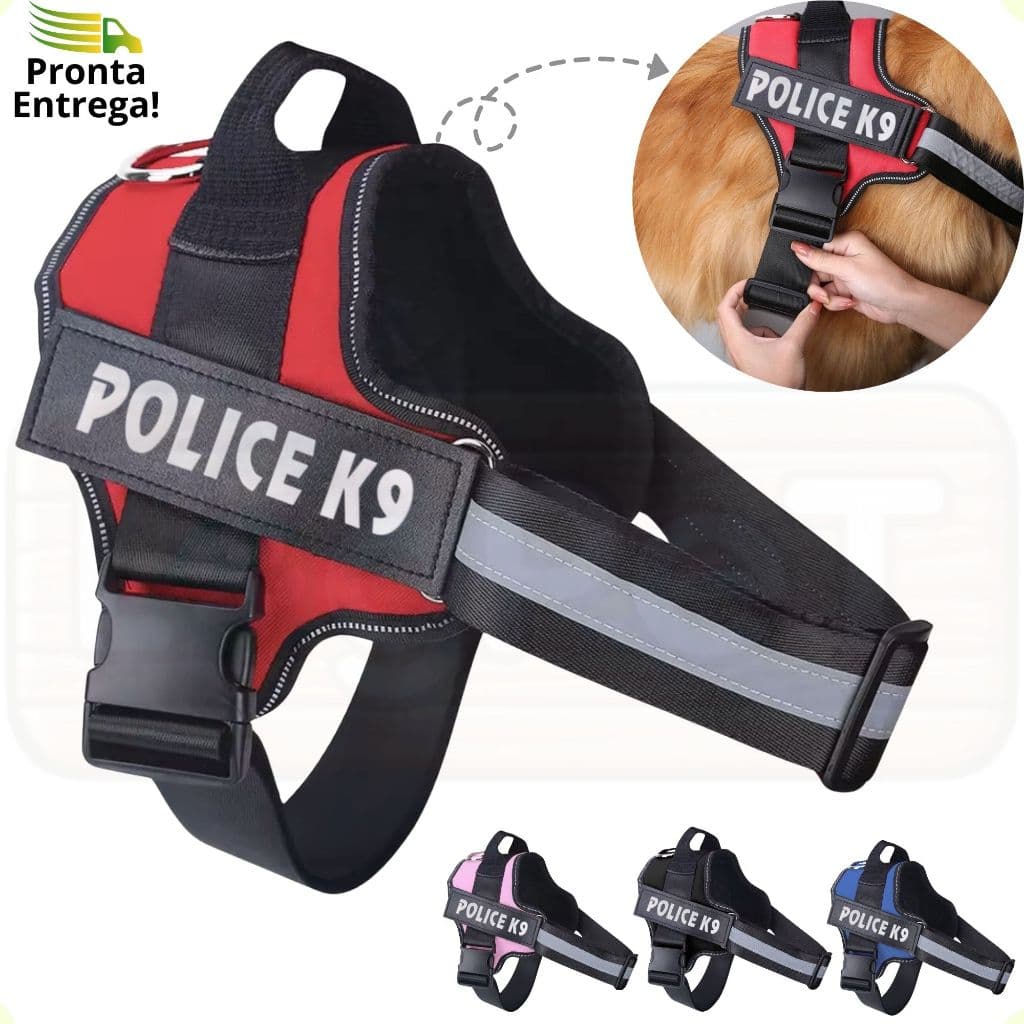 Peitoral Para Cachorro Colete Refletivo Police K9 Porte Grande Médio Pequeno Coleira Cão Confortável