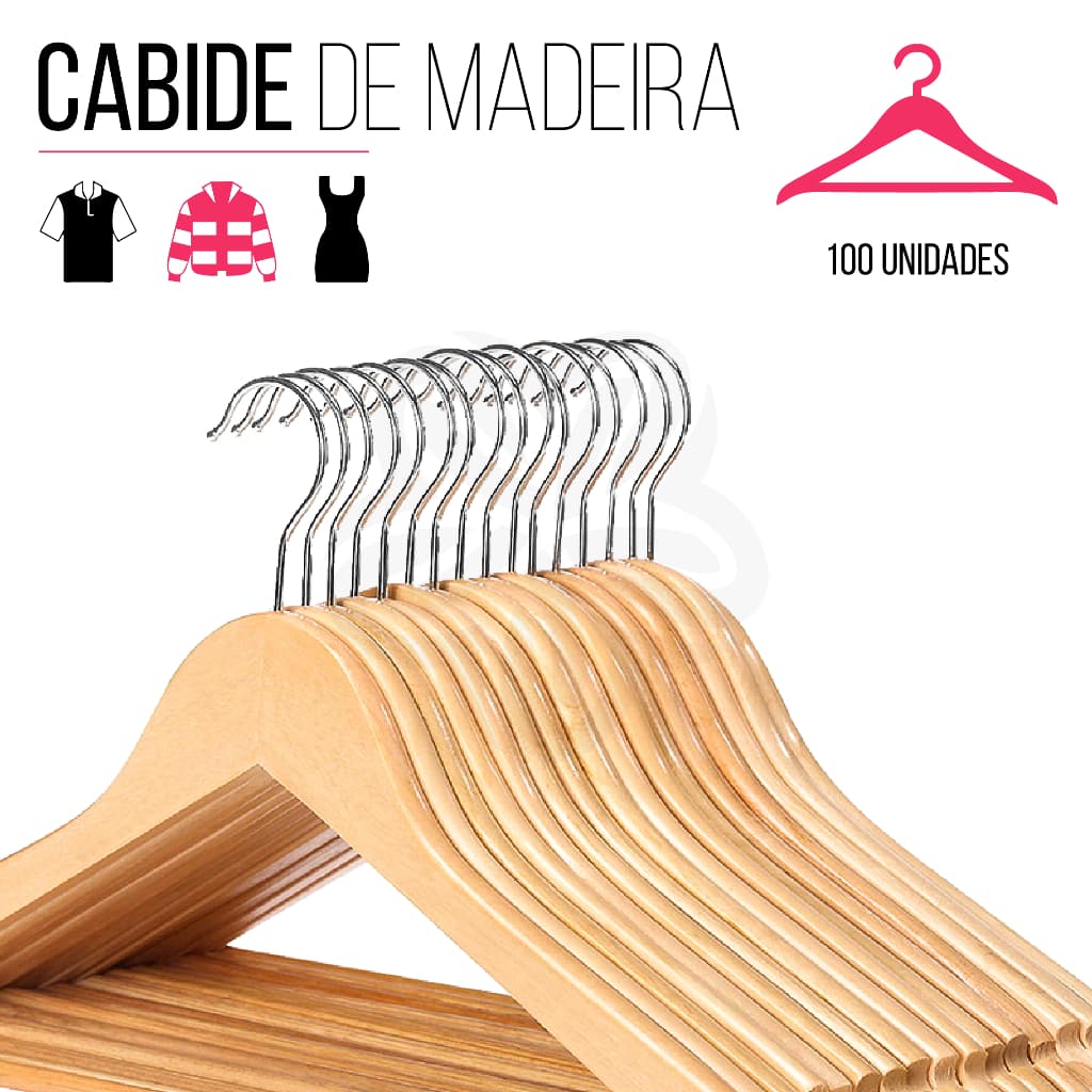 100 Cabides Para Roupas Organizador De Roupas Cabide De Madeira Gancho Giratório Cabideiro Calças