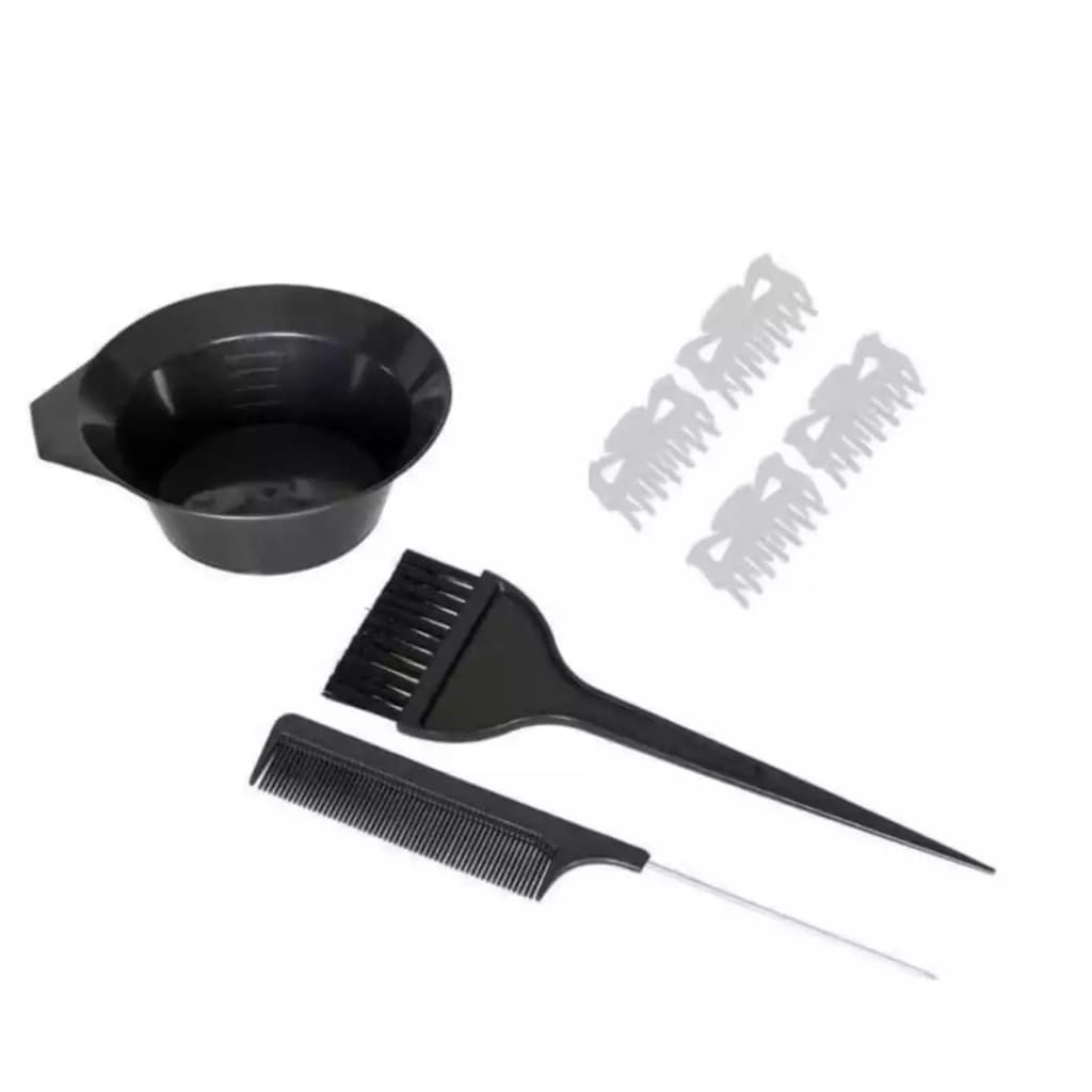 Kit Pintura de Cabelo Preto 7 Peças Pincel Pente Tigela Prendedores