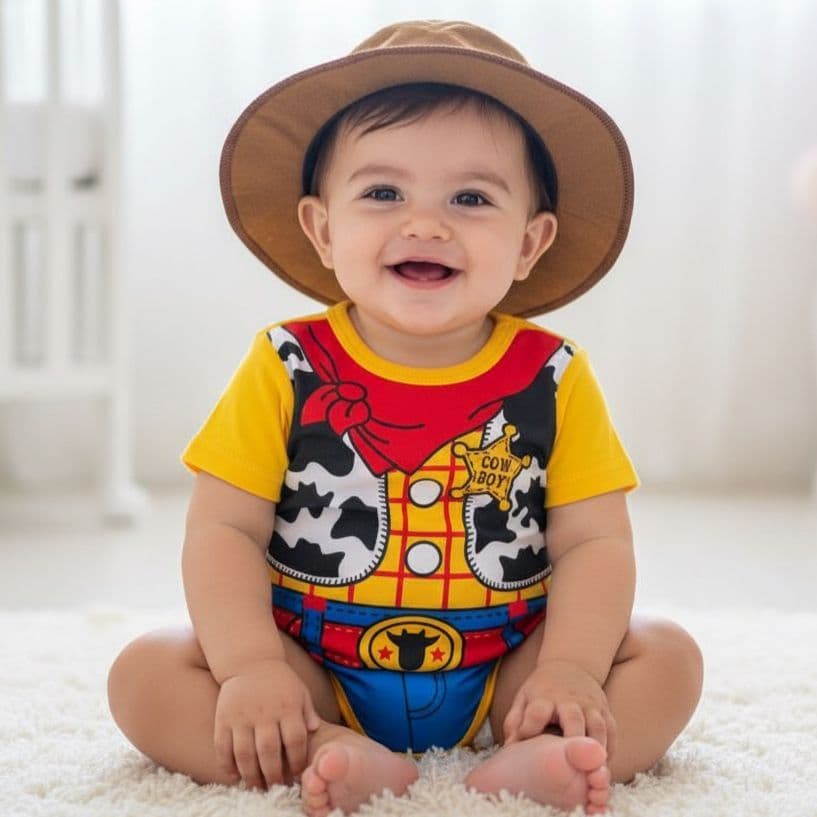 Conjunto Body Bebê Woody + Chapéu Temático Toy Story Mesversário Menino