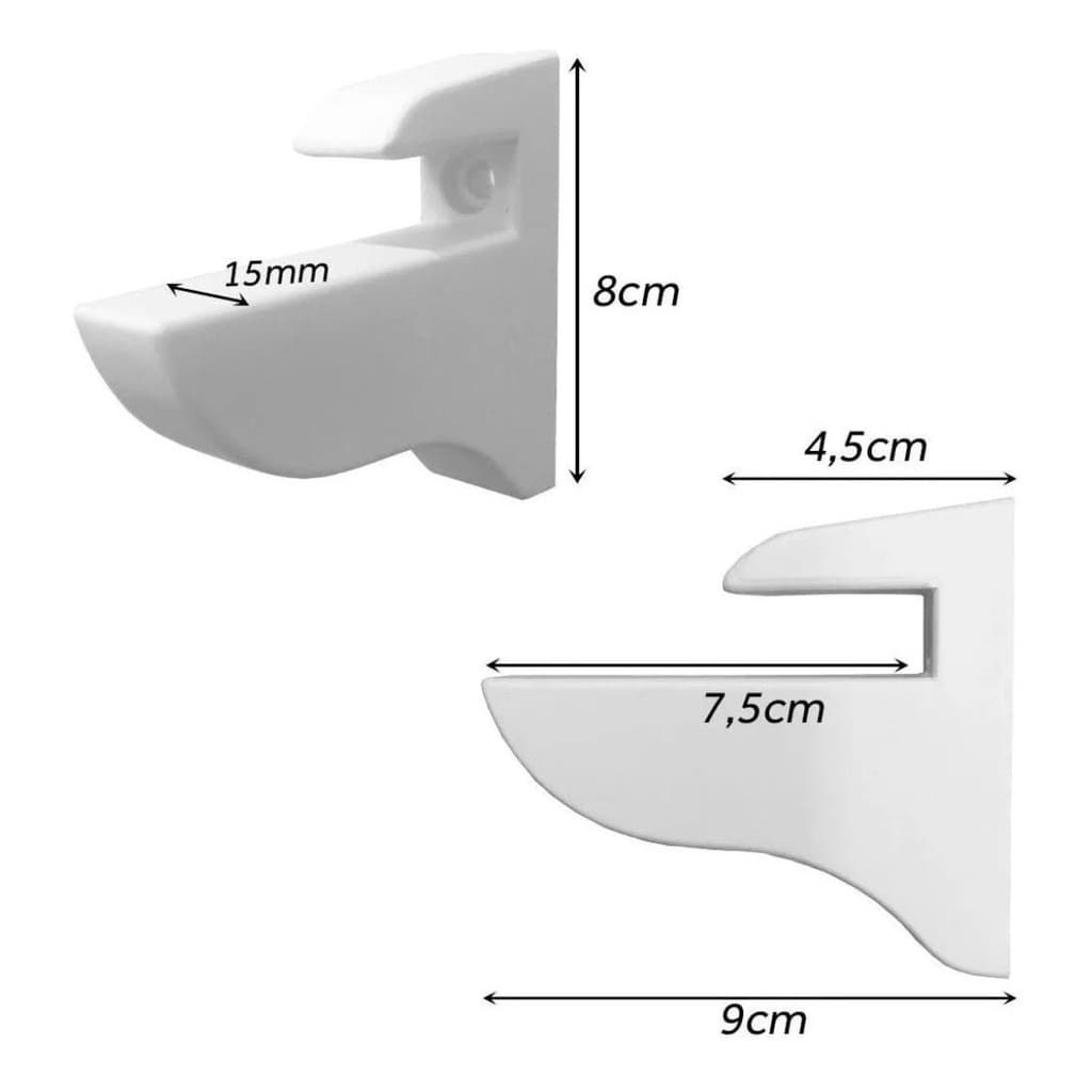 Kit 2 Suportes Bico De Tucano Para Prateleira De 15mm Branco O Único Kit Com parafusos 5.0X50 e bucha lisa 8 mm