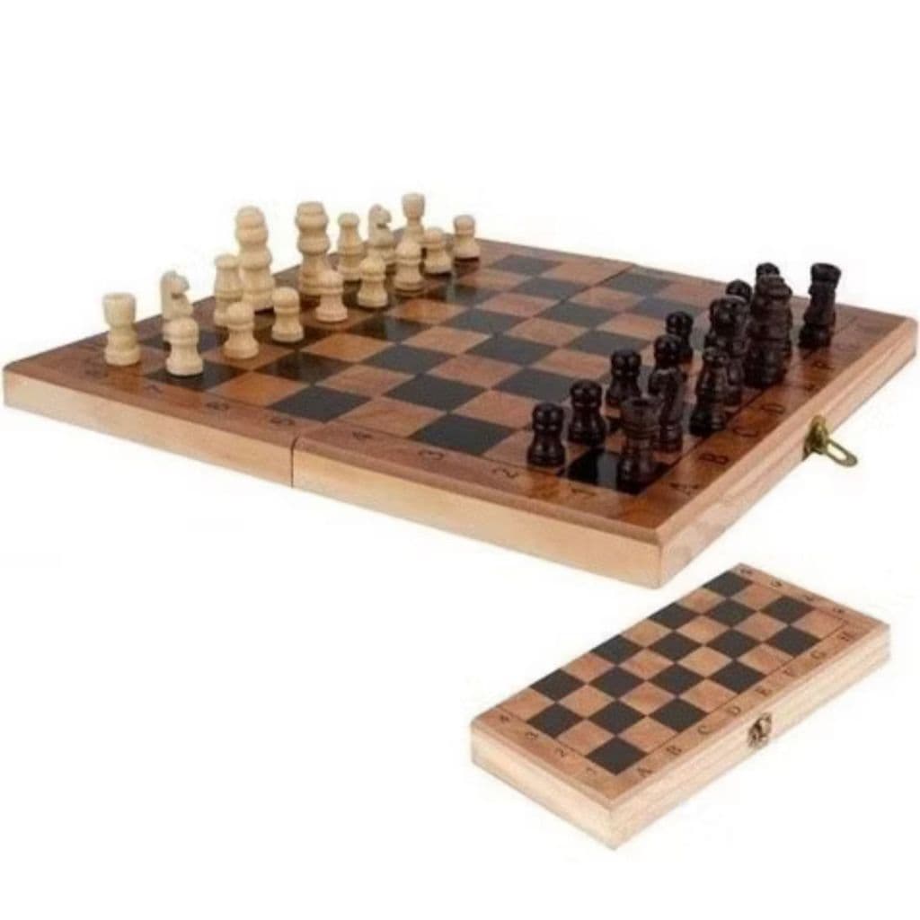 Jogo de Xadrez em Madeira 29,5 x 14,5 cm – Tabuleiro Dobrável