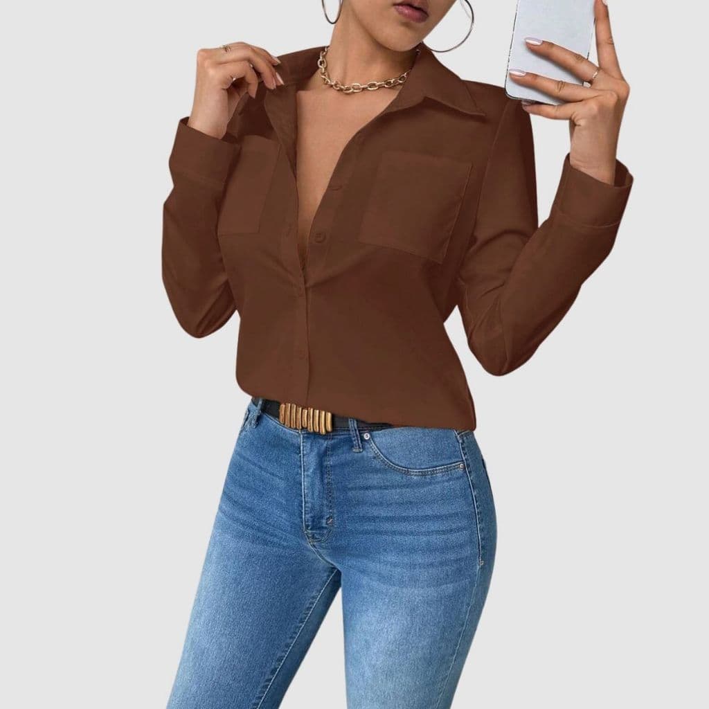 Camisa Manga Longa Social Feminina Confortável Com Botões Trabalho Elegante