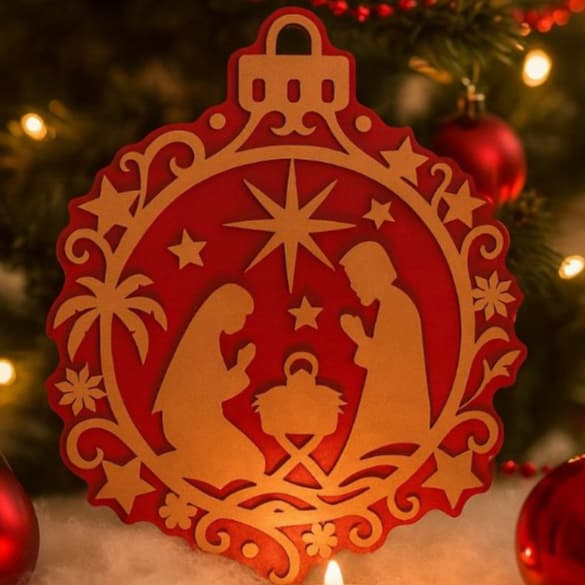 Guirlanda, Mandala, Enfeite de Porta - NATAL, Presépio -em MDF (25 cm), vermelho ou verde & DOURADO