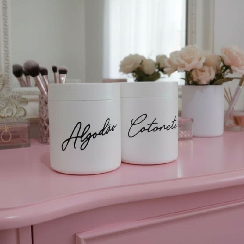 Kit 2 Portas Cotonetes Algodão Branco Decoração Plástico