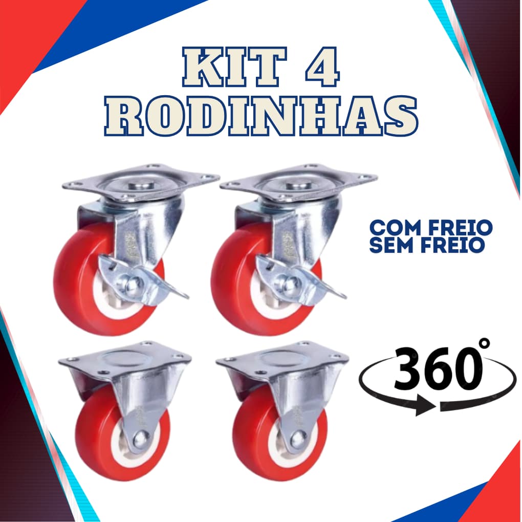 Conjunto de 4 Un Rodízio Com Freio 50mm Roda Rodinhas para moveis Giratórias 400Kg