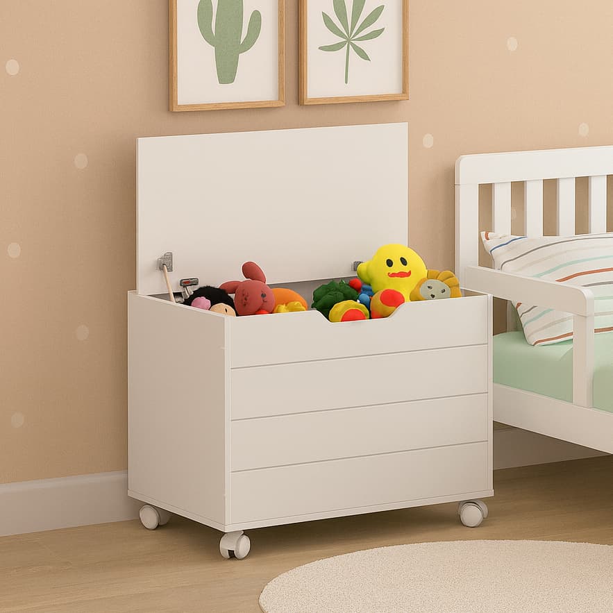 Bau Toys Caixa De Brinquedos Organizadora Com Tampa E Rodas MDF - GAMA MÓVEIS