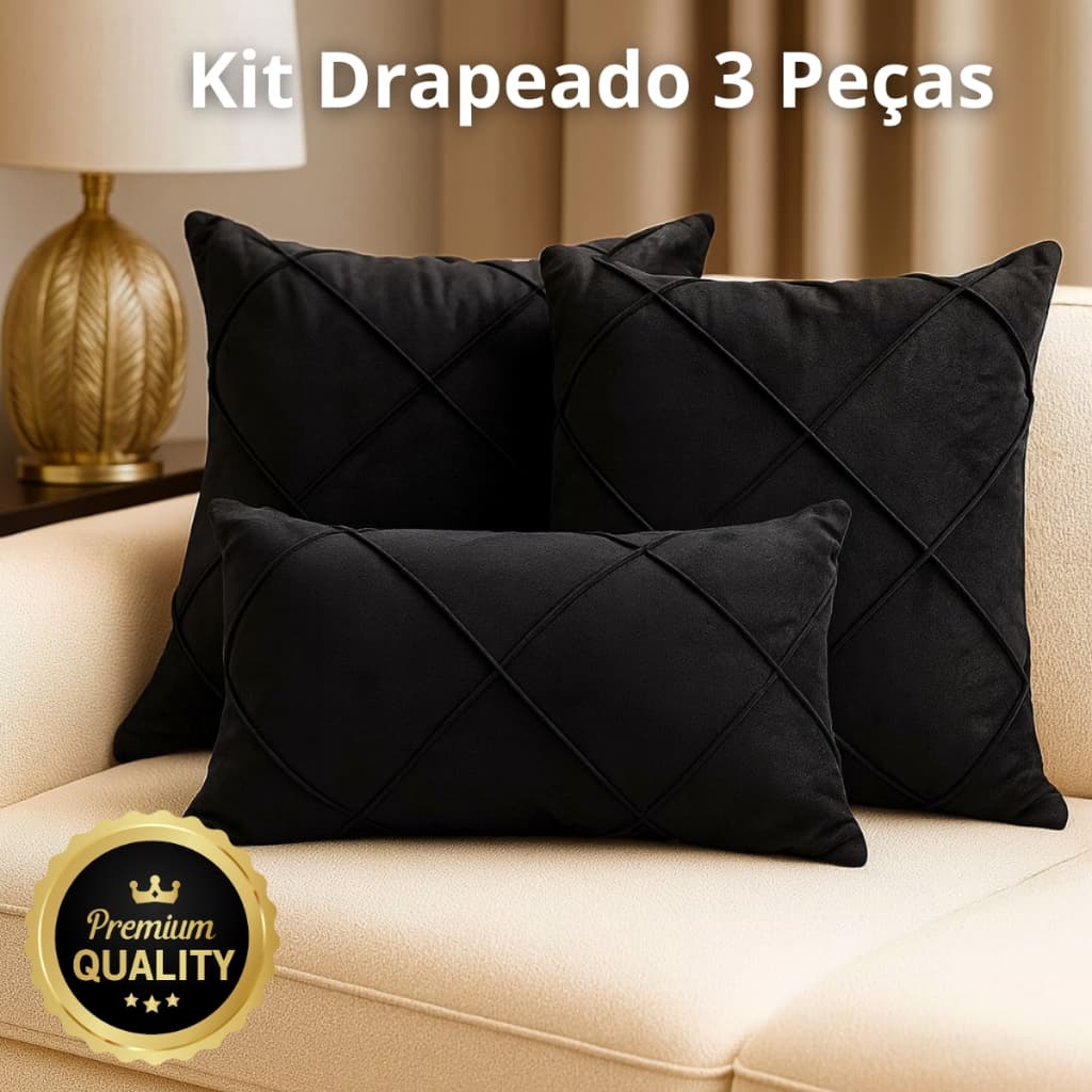 Kit 3 Capas de Almofada Veludo Drapeado Bouclé ou Classic | Zíper Invisível | Sala Moderna e Sofá